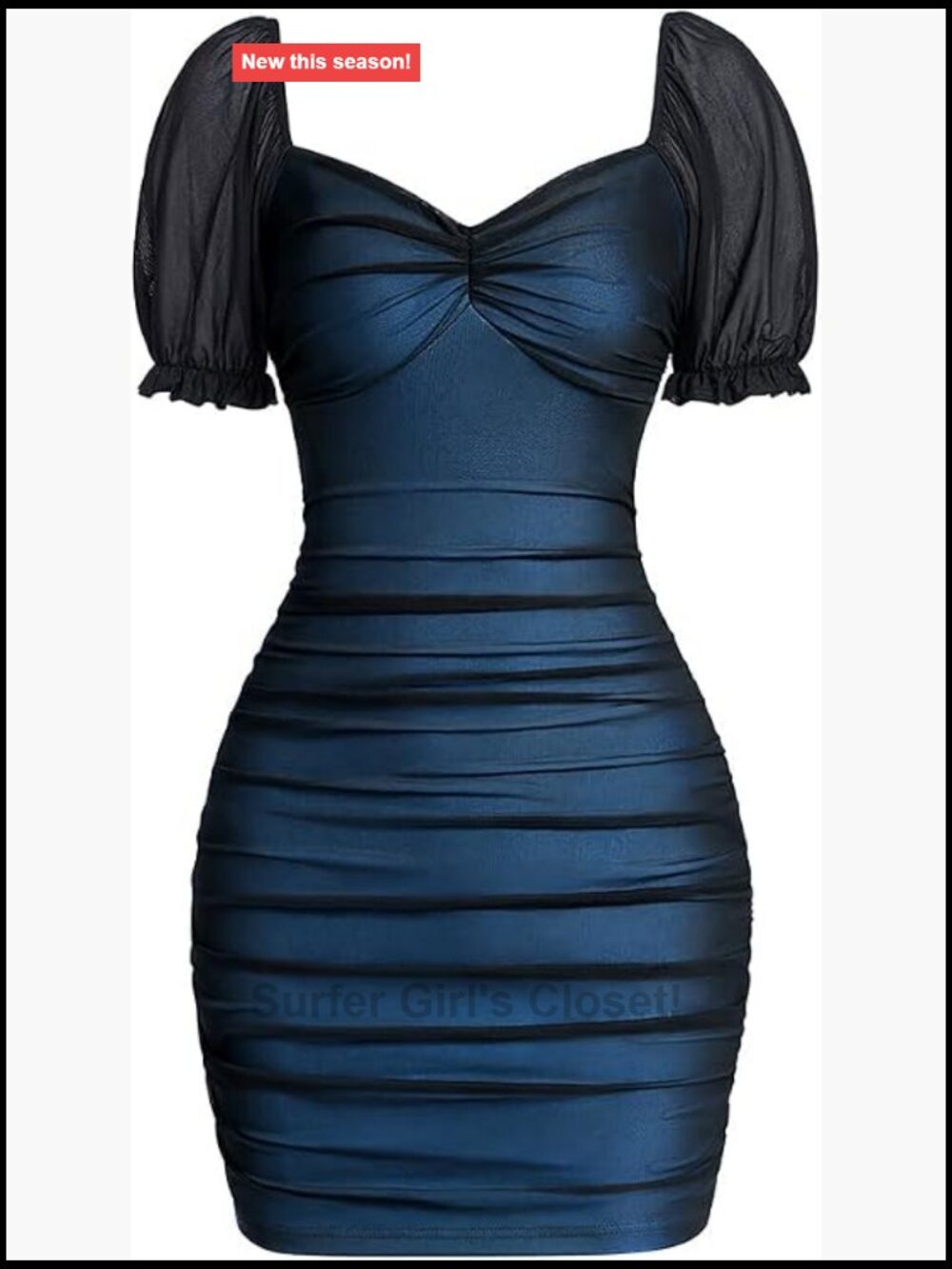 Women's Sexy Ruched Bodycon Mini Party Dress Short Sleeve V-Neck Mesh Club